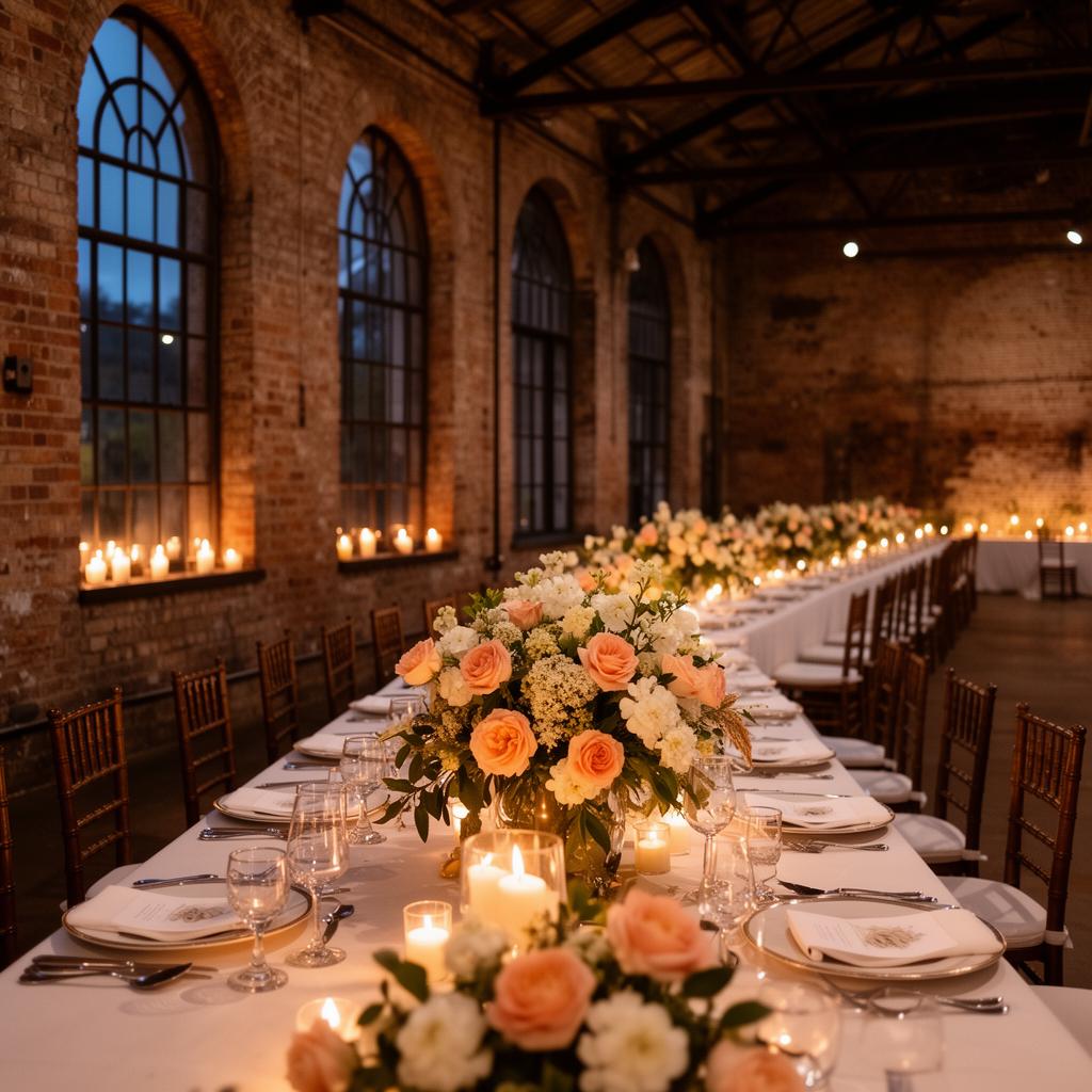 Banquet hall with candlelit table